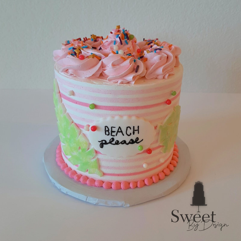 Girly beach buttercream stripe birthday cake by Sweet By Design