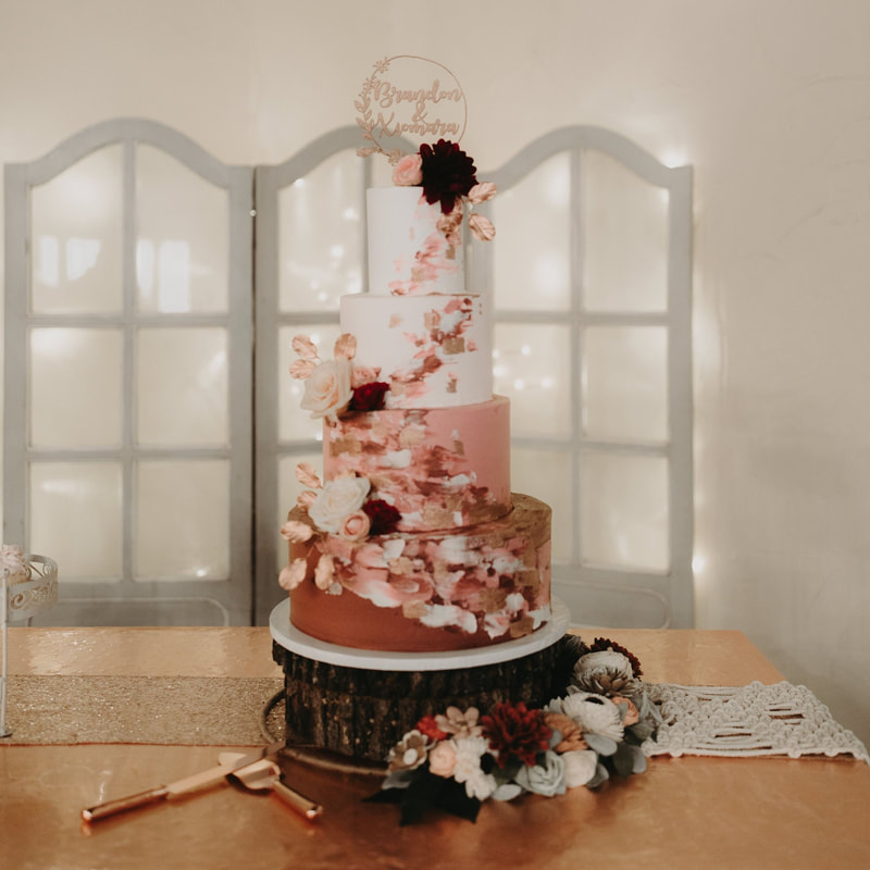 Burgundy wine gold modern wedding cake by Sweet By Design Cakes