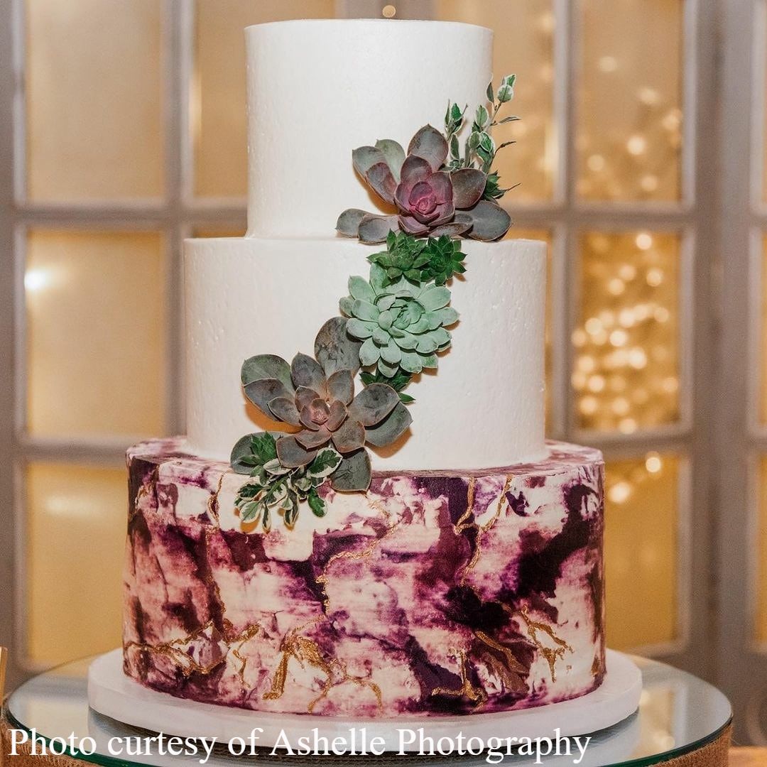 Marble buttercream and succulent wedding cake