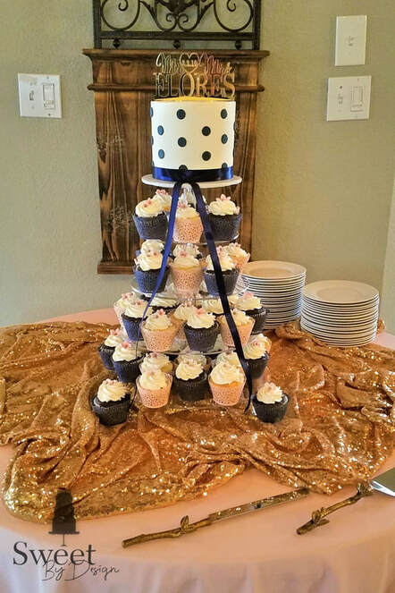 Small cake with wedding cupcakes by Sweet By Design in Melissa, TX