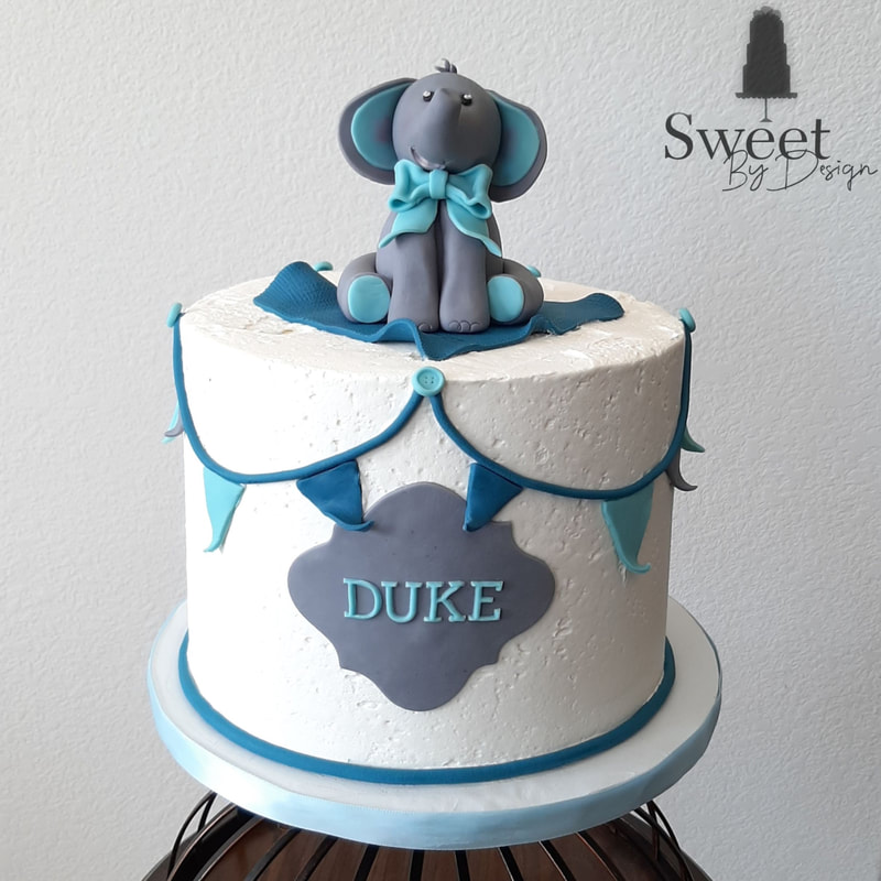 Elephant boy baby shower cake by Sweet By Design