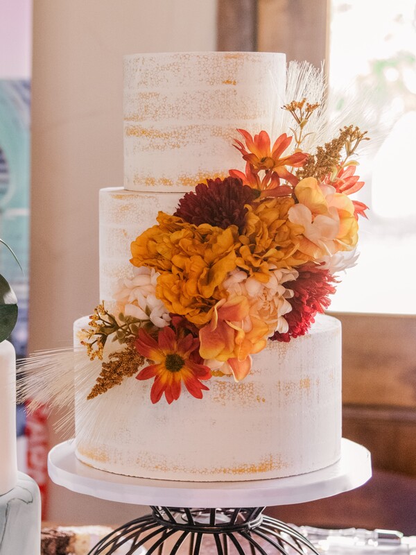 Fall naked wedding cake by Sweet By Design in Melissa Texas