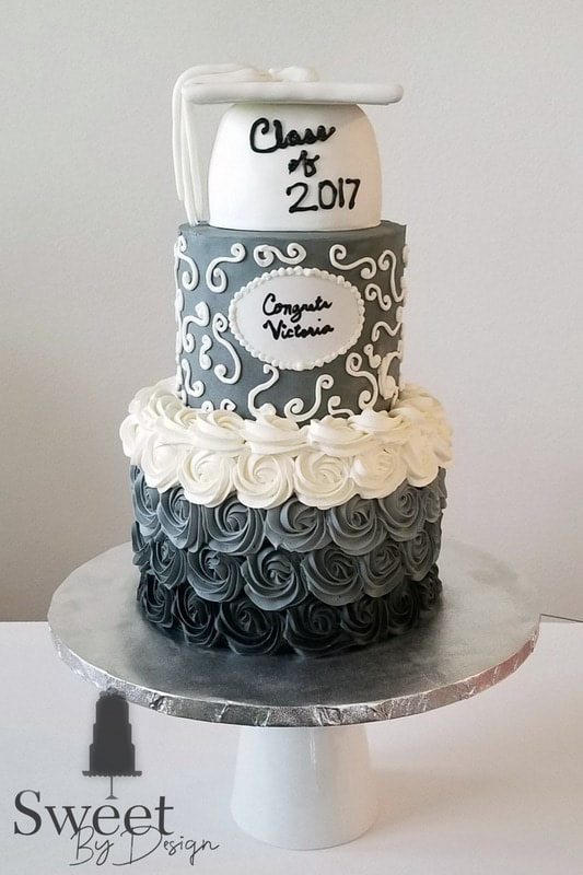 Gray and Black graduation cake by Sweet By Design