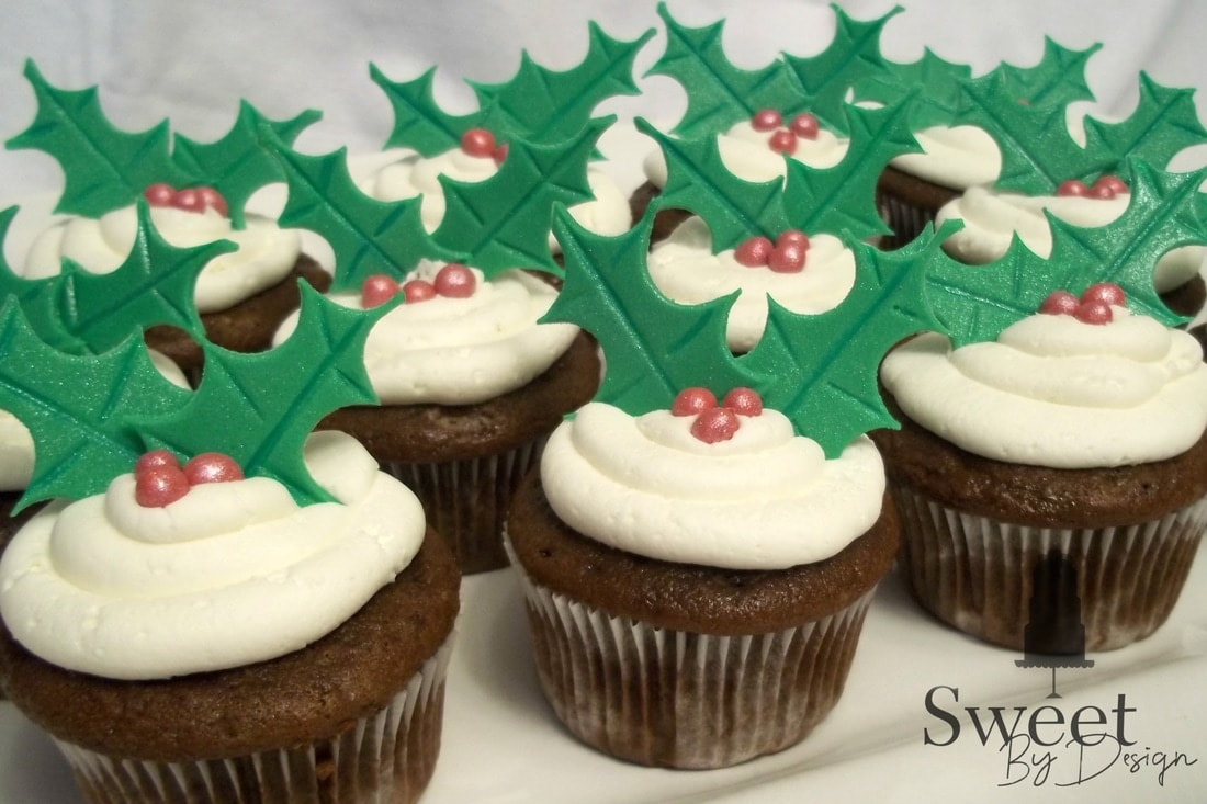 Christmas holly cupcakes by Sweet By Design