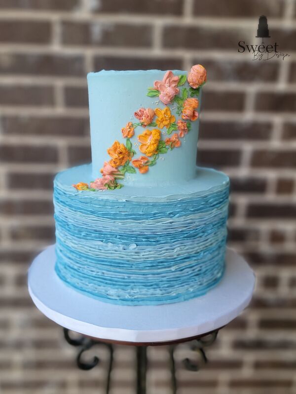 Buttercream flowers and ruffle wedding cake