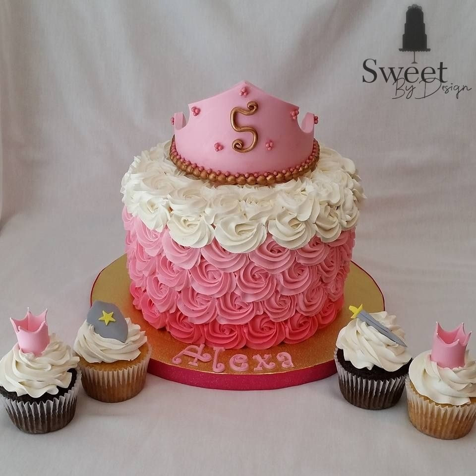 Ombre princess cake and cupcakes by Sweet By Design