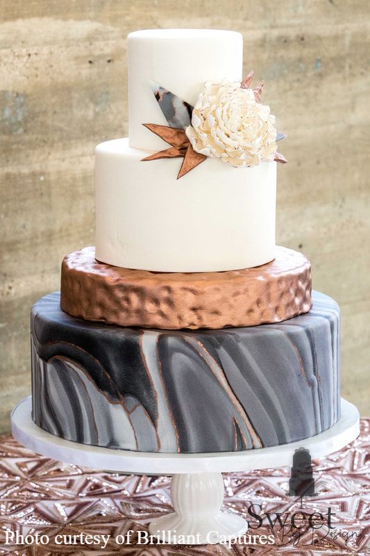 Marble copper rose gold wedding cake by Sweet By Design