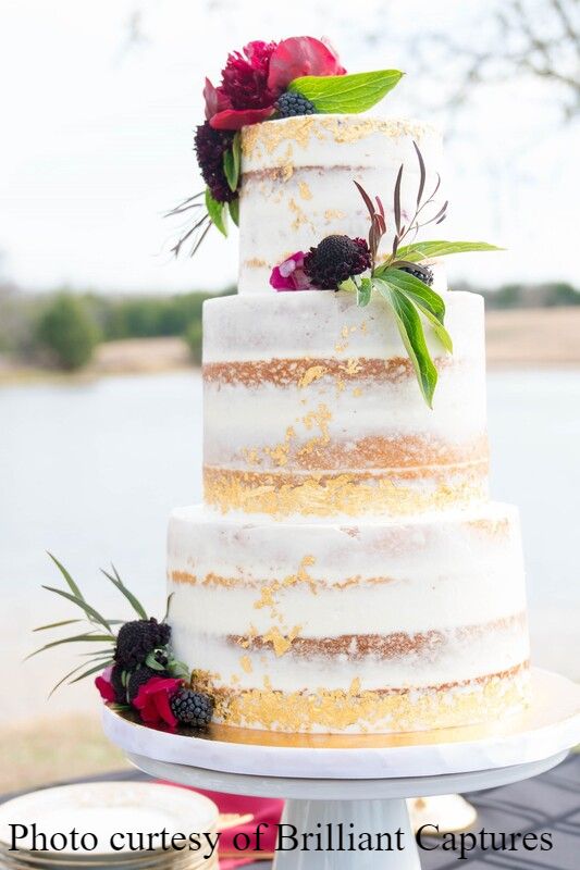 Naked cake with gold leaf by Sweet By Design
