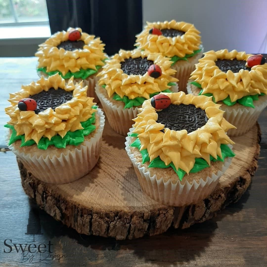 Sunflower ladybug cupcakes
