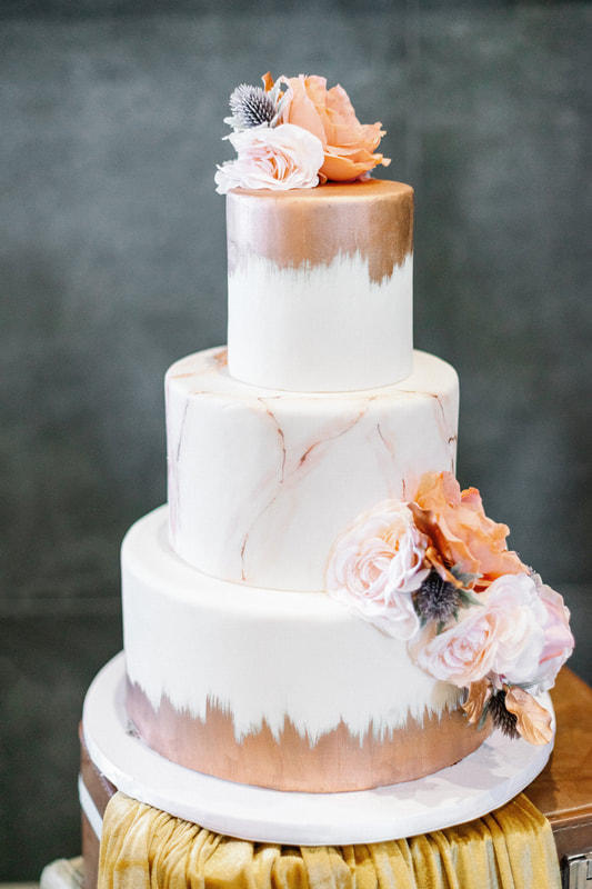 Pink and gold marble wedding cake Sweet By Design